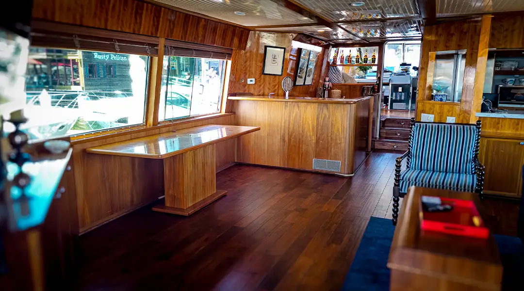 Full Circle Yacht remodeled interior dining table