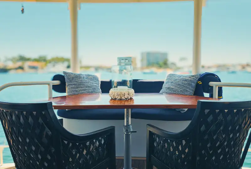 Full Circle Yacht stern open-air dining table and seating