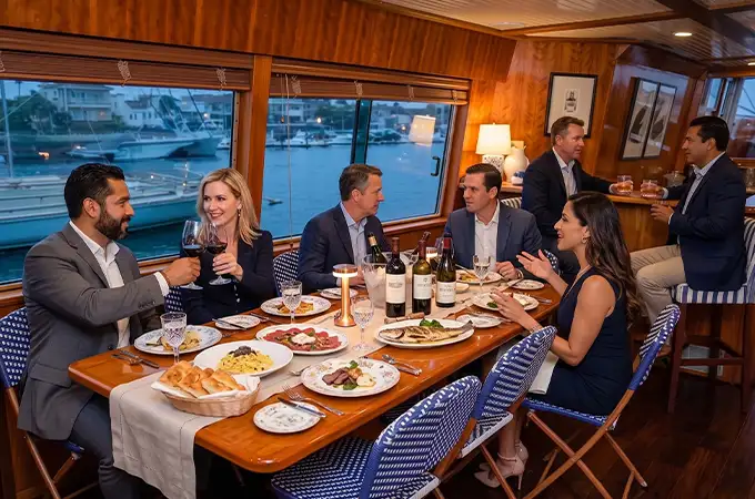 Remodeled yacht interior bar for hosted dockside events