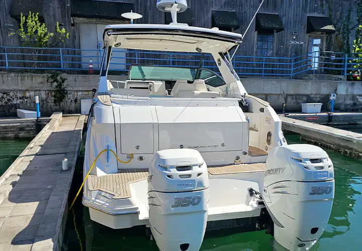 Stern of the Sea Ray with two Mercury 350 Verado outboard engines